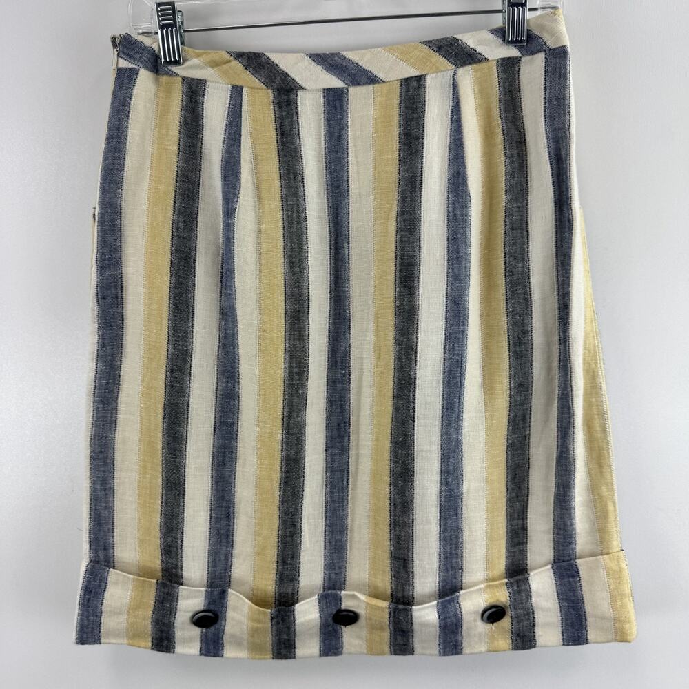 Edme & Esyllte Anthropologie Linen Cotton Lining Straight Striped Skirt Size 2